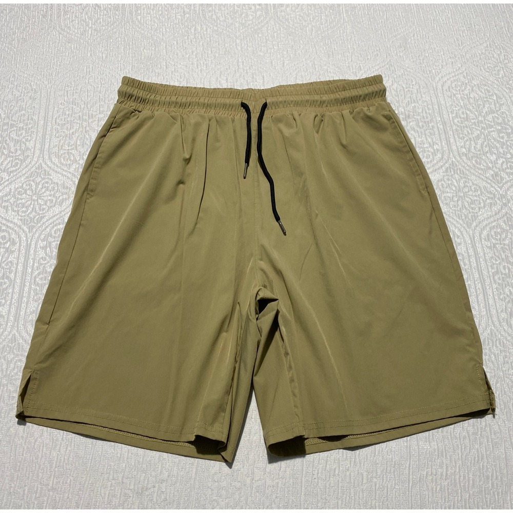 Coofandy Mens 32×7 Khaki Athletic Shorts Nylon Spandex Stretch Back Zip Pocket